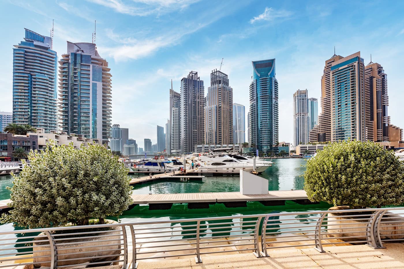 High-rise residential buildings in Dubai Marina on the canal