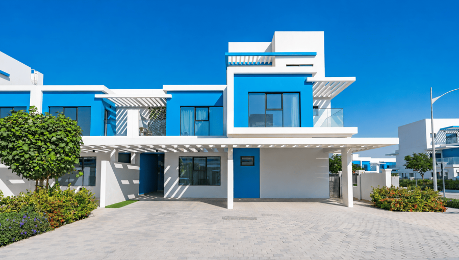 How look like houses in Santorini by Damac