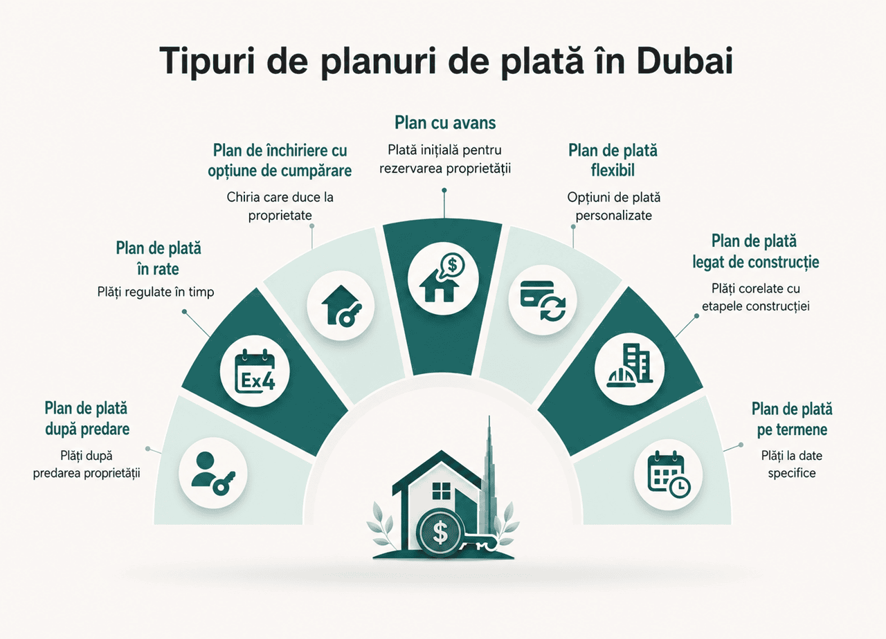 Infografic despre tipurile de planuri de plată oferite de dezvoltatorii imobiliari din Dubai